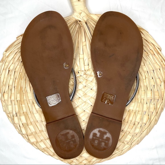 NEW Tory Burch Abitha Flip Flop Sandals 11 Pewter Mirror Metallic Leather Silver - Picture 8 of 10